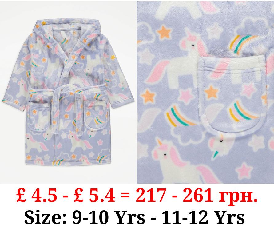 Blue Unicorn Rainbow Fleece Dressing Gown