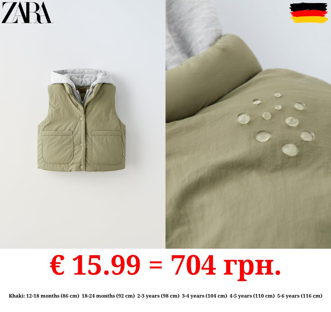 CONTRAST PUFFER GILET WITH HOOD