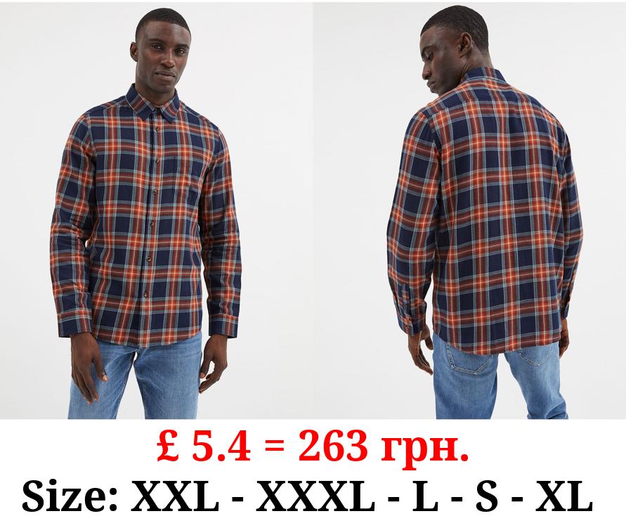 Navy Checked Brushed Long Sleeve Shirt