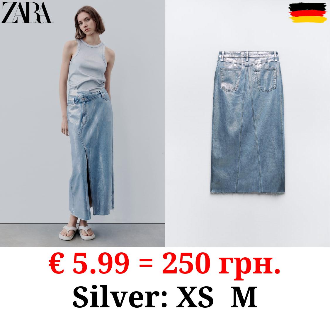 TRF ASYMMETRIC DENIM METALLIC SKIRT
