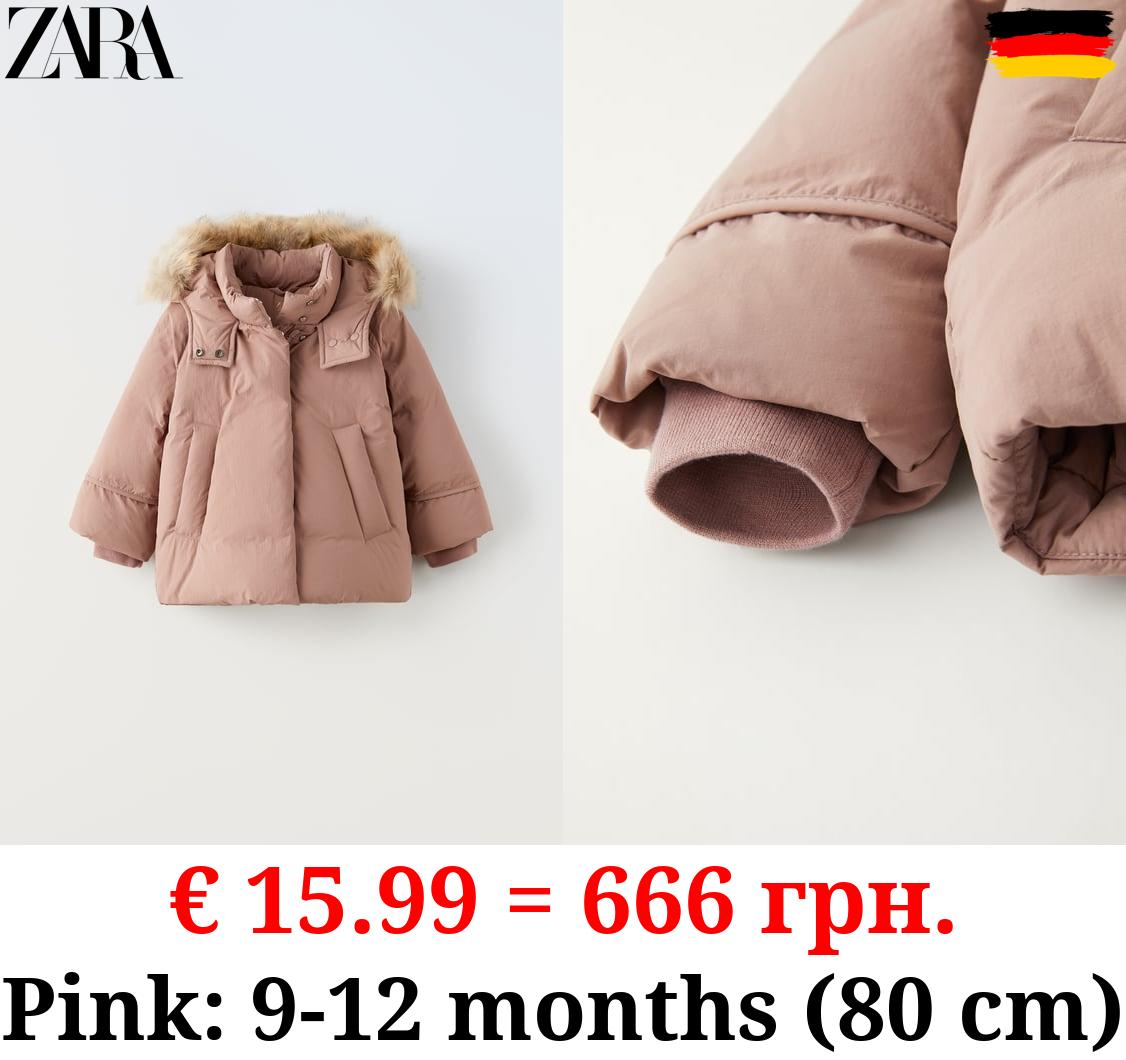 DOWN FEATHER PUFFER JACKET WITH WATER-REPELLENT FAUX FUR HOOD