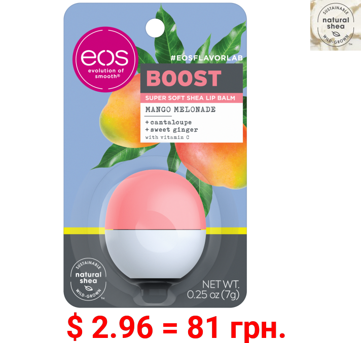 eos flavorlab Lip Balm Sphere - Boost , Mango Melonade , Moisuturzing Shea Butter for Chapped Lips , 0.25 oz