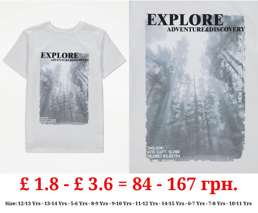 White Explore Adventure Photo T-Shirt
