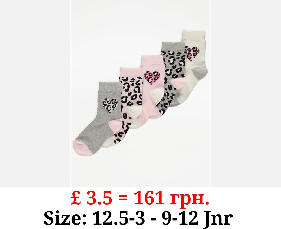 Pink Leopard Print Ankle Socks 5 Pack