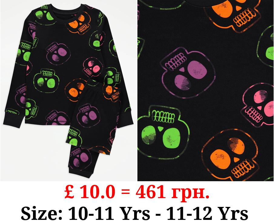 Halloween Black Neon Skull Pyjamas