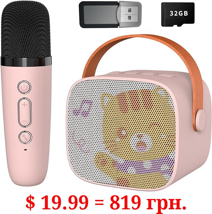 Snowall Mini Karaoke Machine for Kids, Portable Bluetooth Speaker with Wireless Microphone,Kids Music Player Toys for Girls and Boys,3,4, 5, 6, 7, 8+ Years Old, Teens Birthday (Pink-Cat)