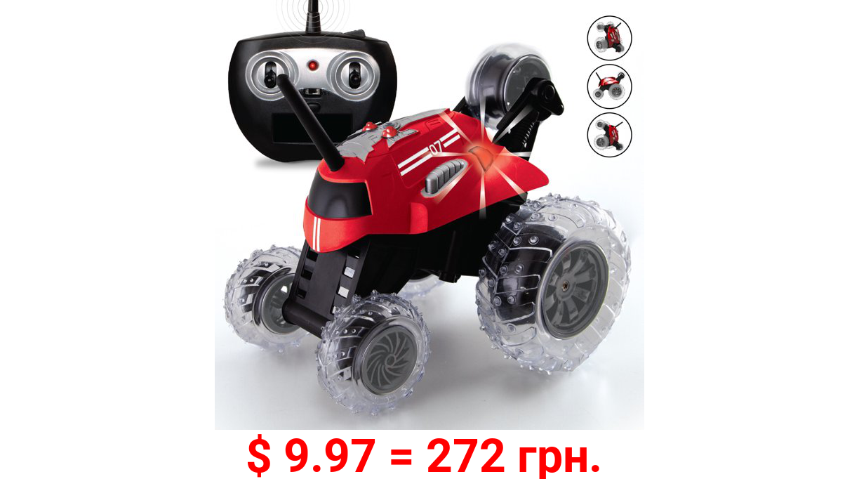 SHARPER IMAGE Thunder Tumbler Toy RC Car for Kids, Remote Control Monster Spinning Stunt Mini Truck for Girls and Boys, Racing Flips and Tricks with 5th Wheel, 27 MHz RED