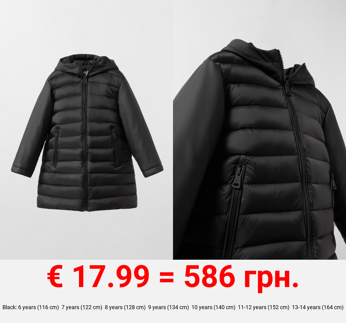 PUFFER COAT WITH RUBBERISED DETAIL