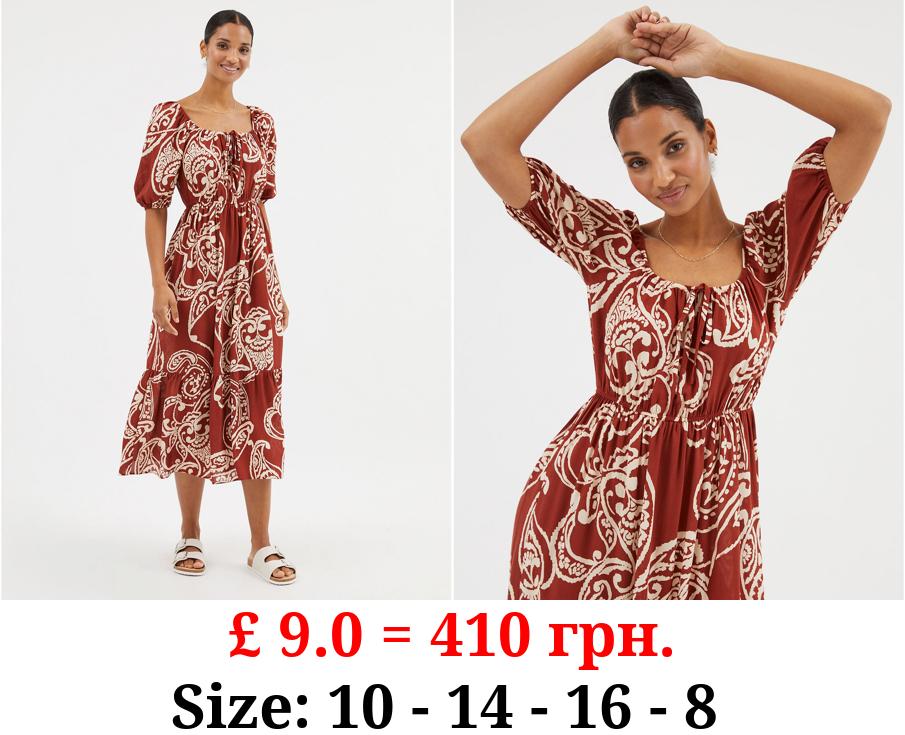 Rust Paisley Boho Midi Dress