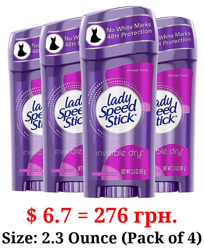 Lady Speed Stick Invisible Dry Antiperspirant Deodorant, Shower Fresh, 2.3oz, 4 Pack