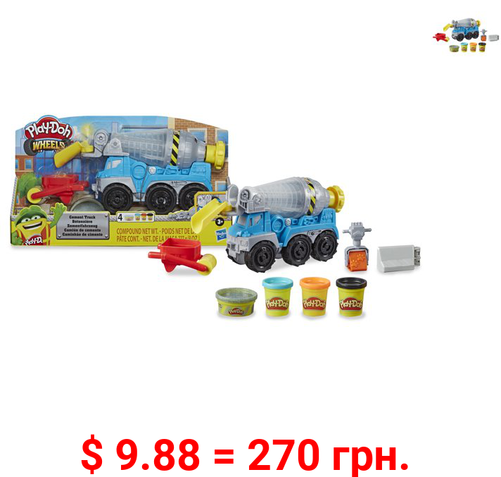 Play-Doh Wheels Cement Truck Toy with 4 Play-Doh Colors (8oz)