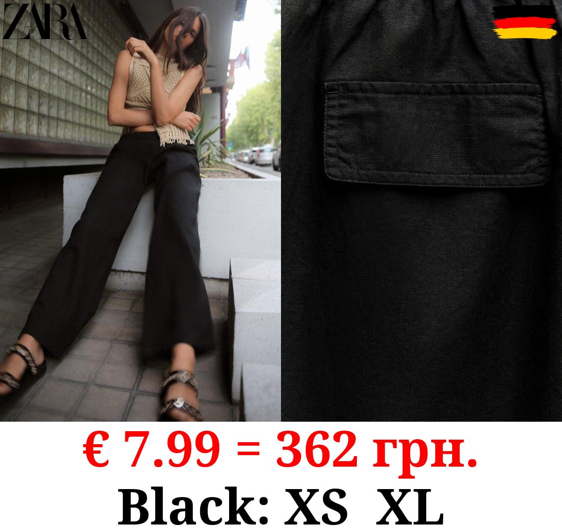 WIDE-LEG LINEN-BLEND TROUSERS