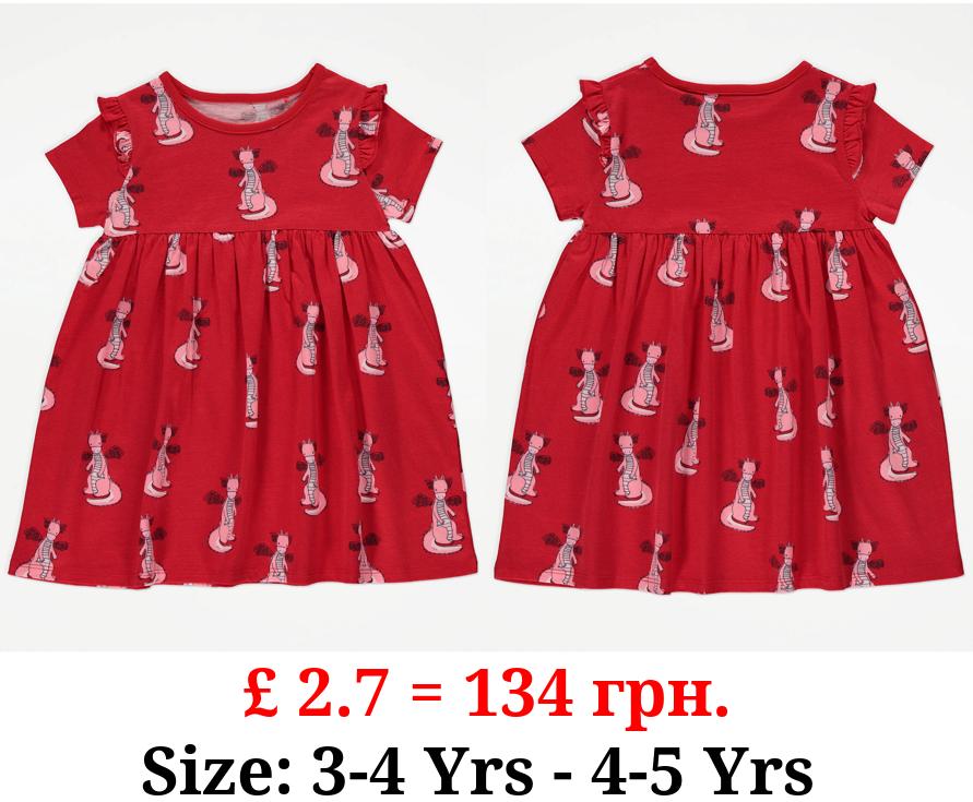 Red Welsh Dragon Frill Trim Sleeve Dress