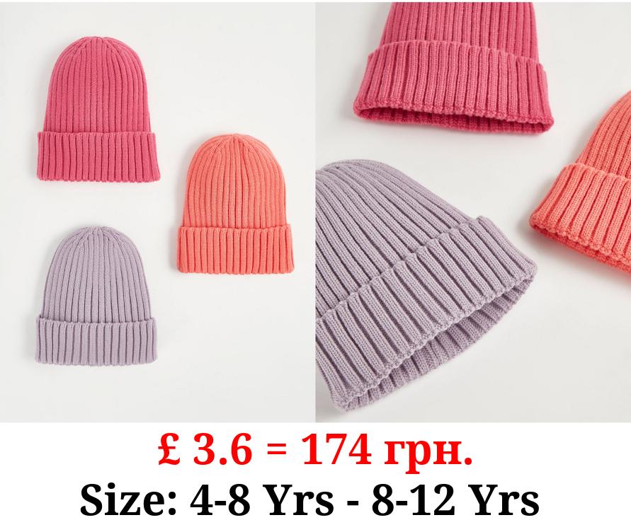 Bright Knitted Beanie Hats 3 Pack