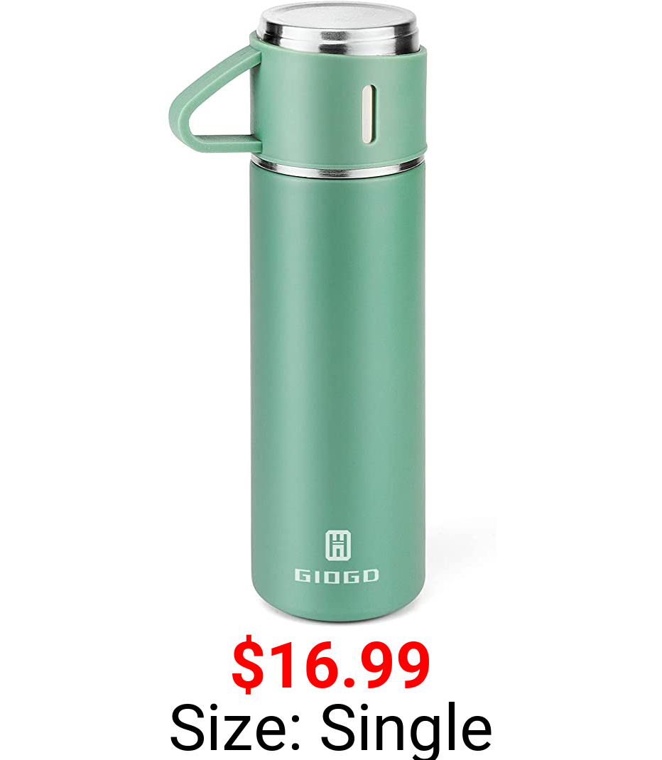 Stainless Steel Thermo 500ml/16.9oz Vacuum Insulated Bottle with Cup for Coffee Hot drink and Cold drink water flask.(Green,Single)