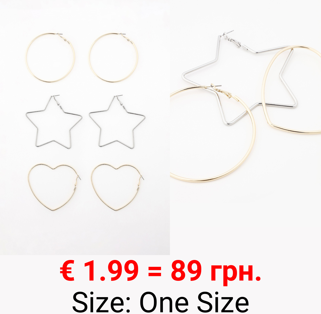 Pack of 3 shaped hoop earrings