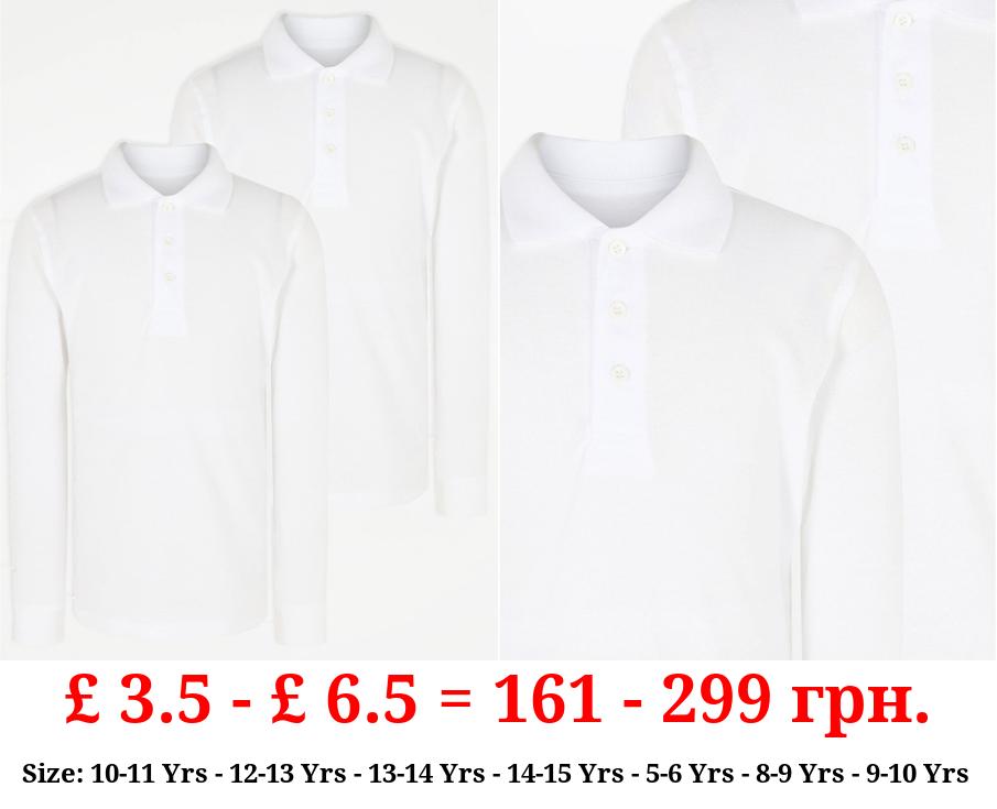 White Regular Fit Long Sleeve School Polo Shirts 2 Pack