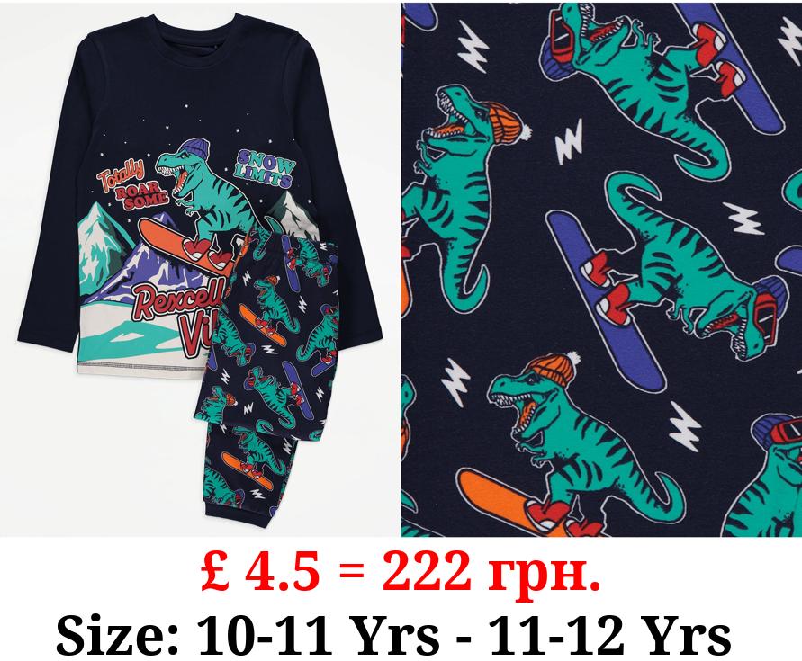 Navy Snowboarding Dinosaur Pyjamas