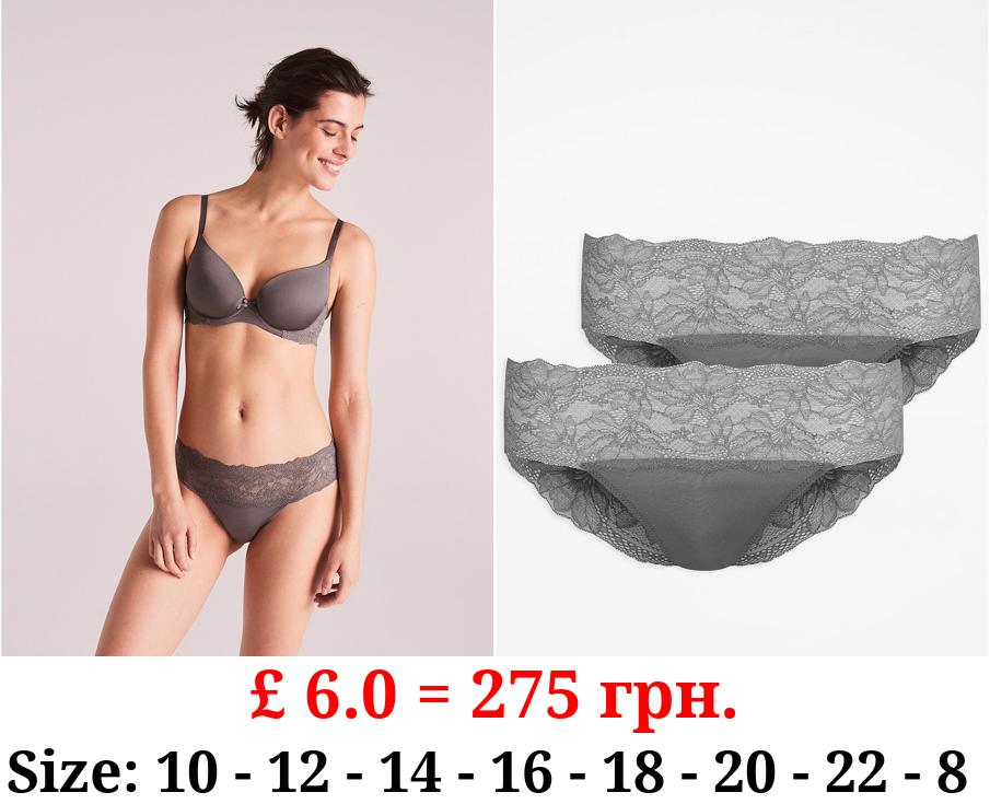 Grey Lace Trim Bandeau Briefs 2 Pack
