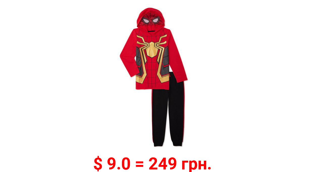 Spider-Man Boys Cosplay Hooded Long Sleeve T-Shirt & Joggers with Mask, 2-Piece Outfit Set, Sizes 4-10