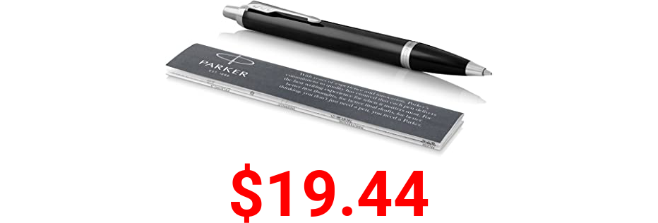 Parker IM Ballpoint Pen, Black Lacquer Chrome Trim with Medium Point Black Ink Refill, Gift Box (1975553)