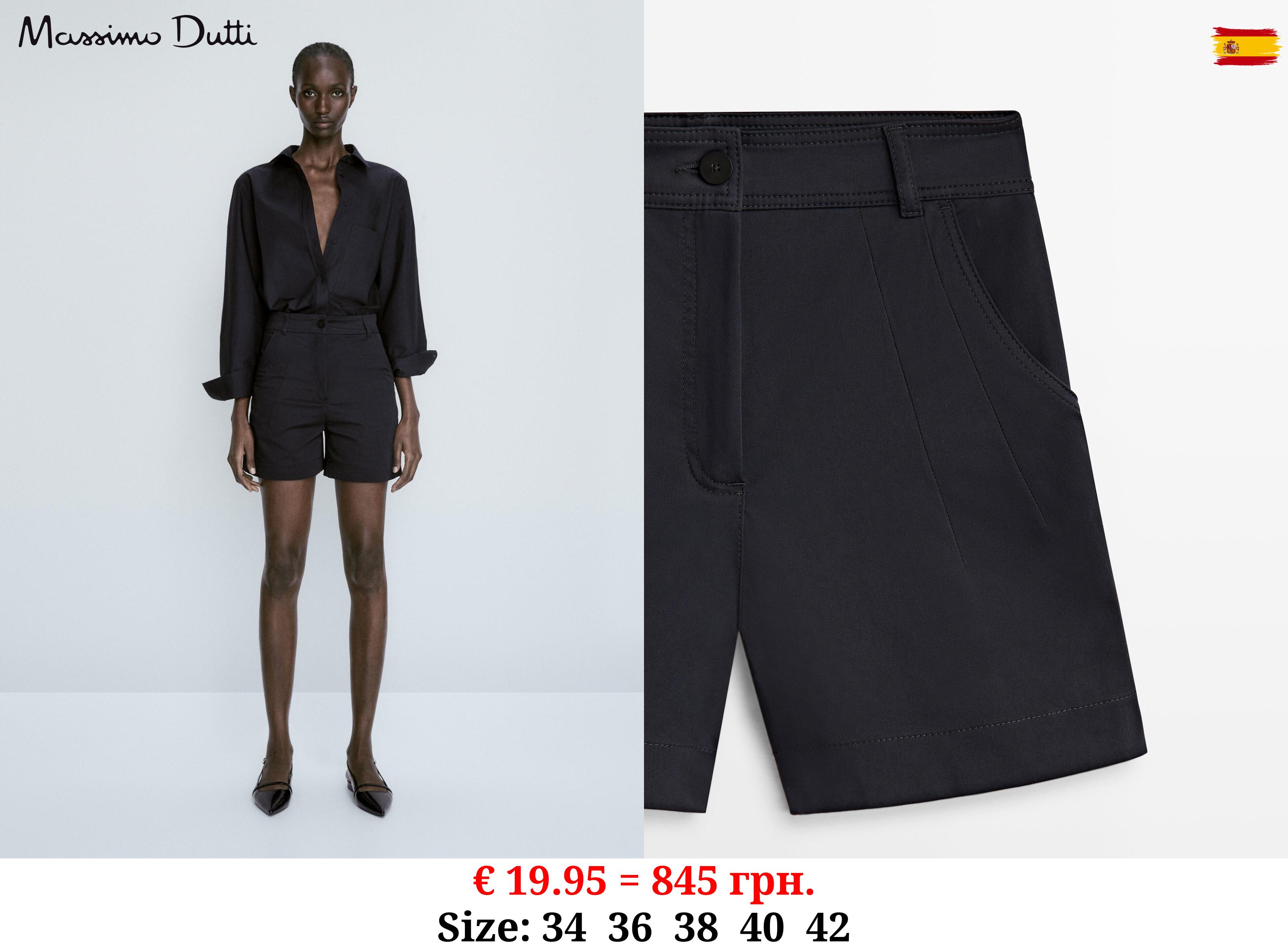 Cotton Bermuda shorts with topstitching detail NAVY BLUE