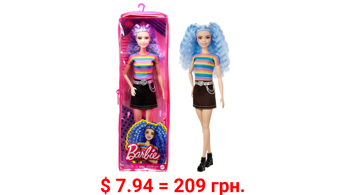 Barbie Fashionista Doll 170 with Blue Hair and Rainbow Striped Shirt