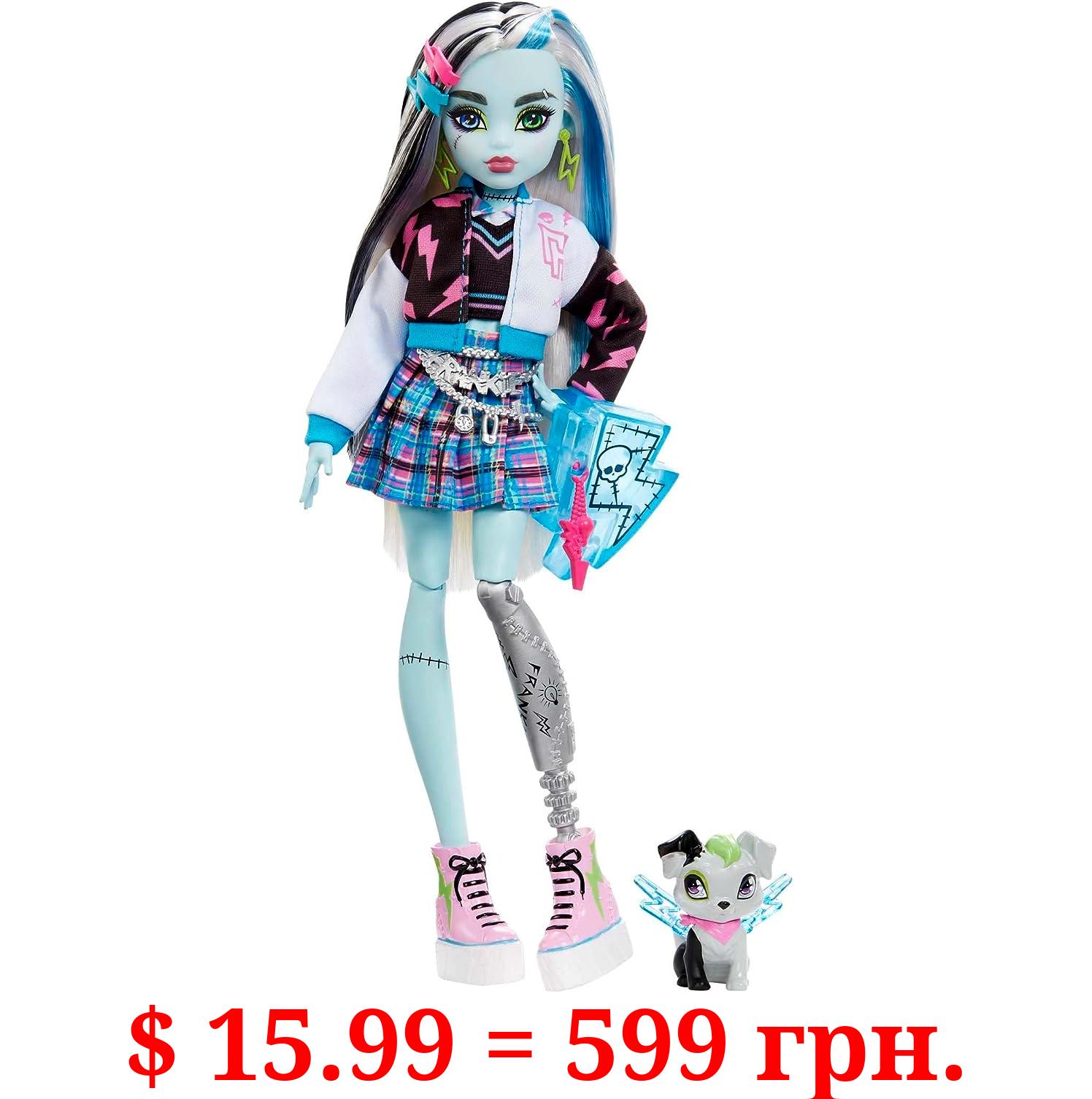 Monster High Frankie Stein Fashion Doll with Blue & Black Streaked Hair, Signature Look, Accessories & Pet