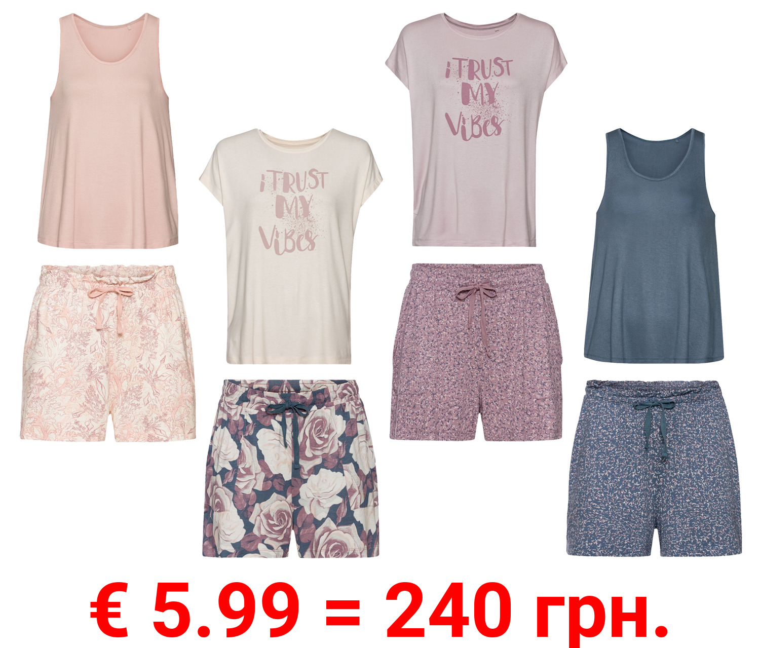 esmara® Damen Pyjama mit Rundhalsausschnitt