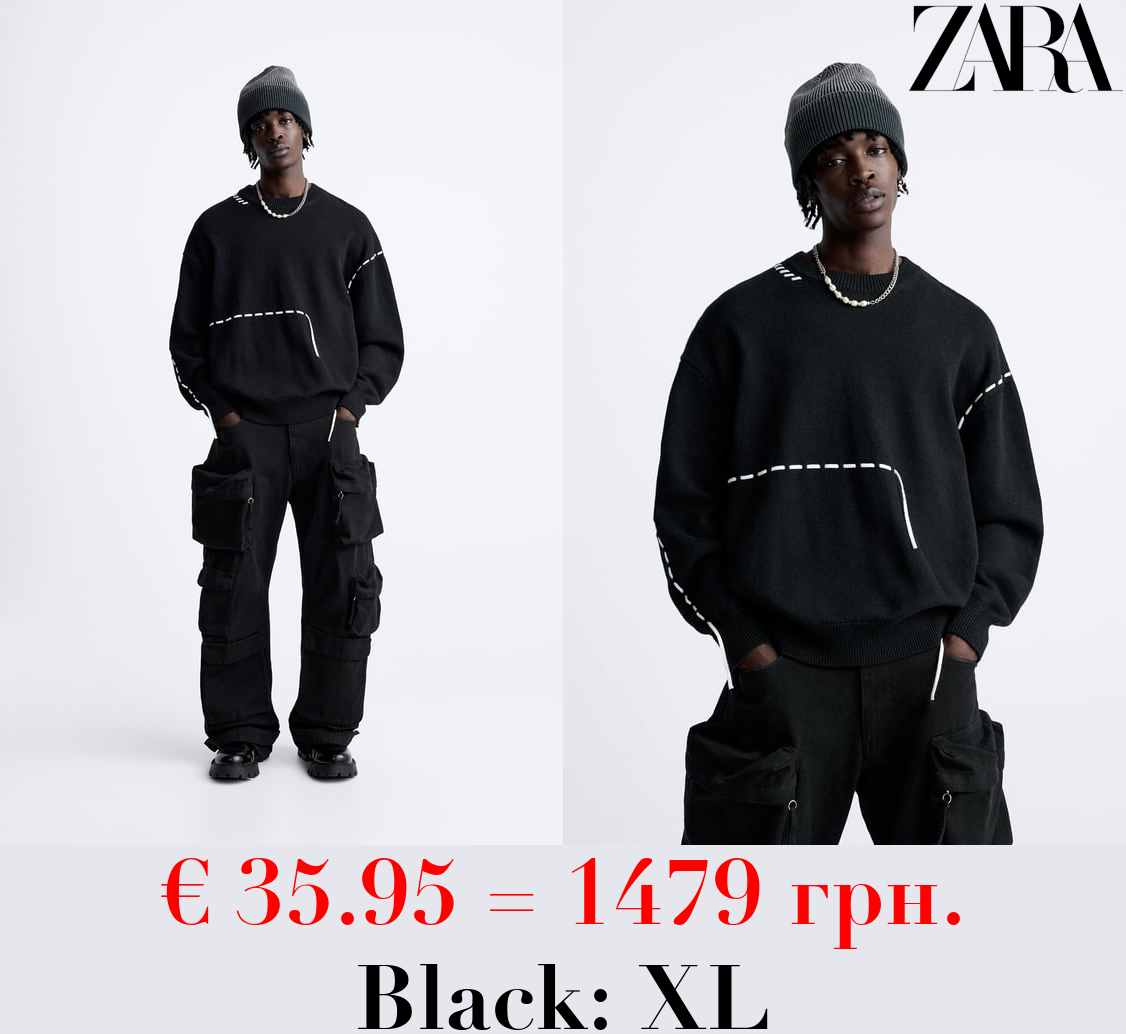 SWEATER WITH TOPSTITCHING AND BAND DETAIL