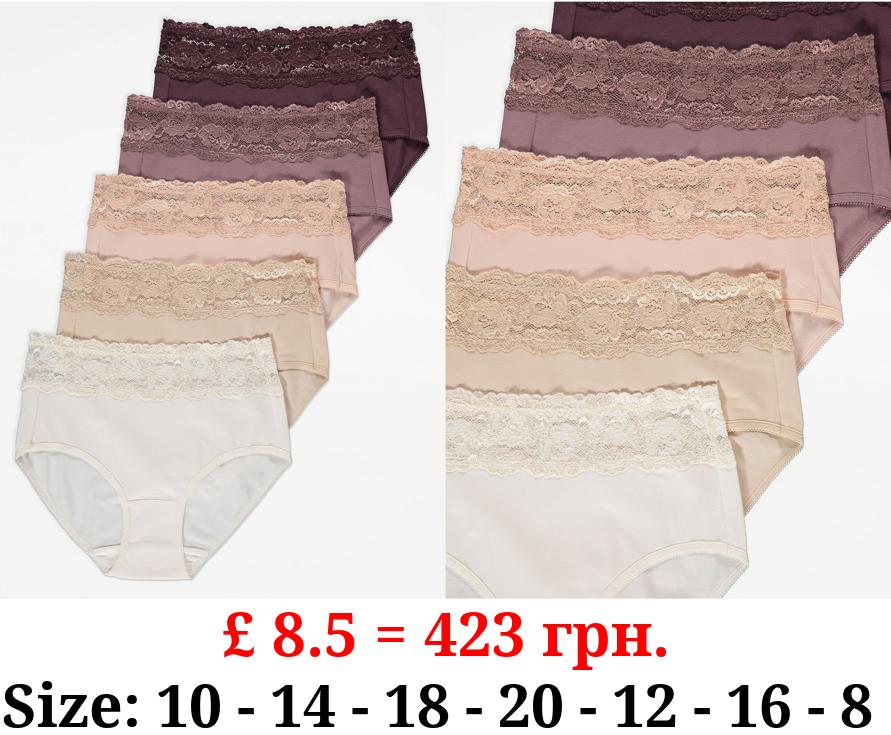 Neutral Lace Top Midi Knickers 5 Pack