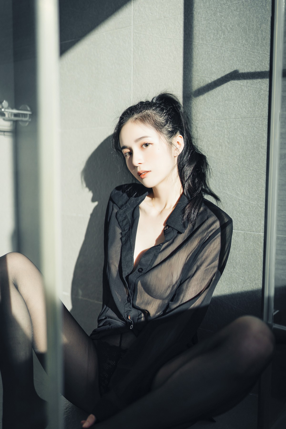 JVID精品 🔞仙仙辰 透明罩衫 透明駱駝蹄內褲 濕潤黑絲 我的女友 這次有點色😈有點甜 Set.02 11