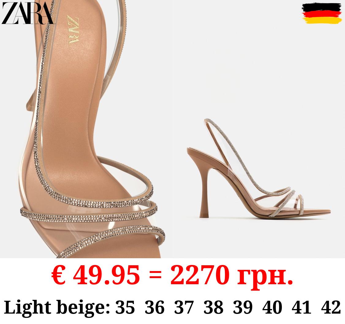 HIGH-HEEL VINYL SANDALS WITH RHINESTONES