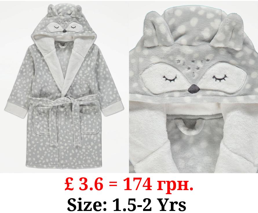 Grey Animal Hooded Dressing Gown