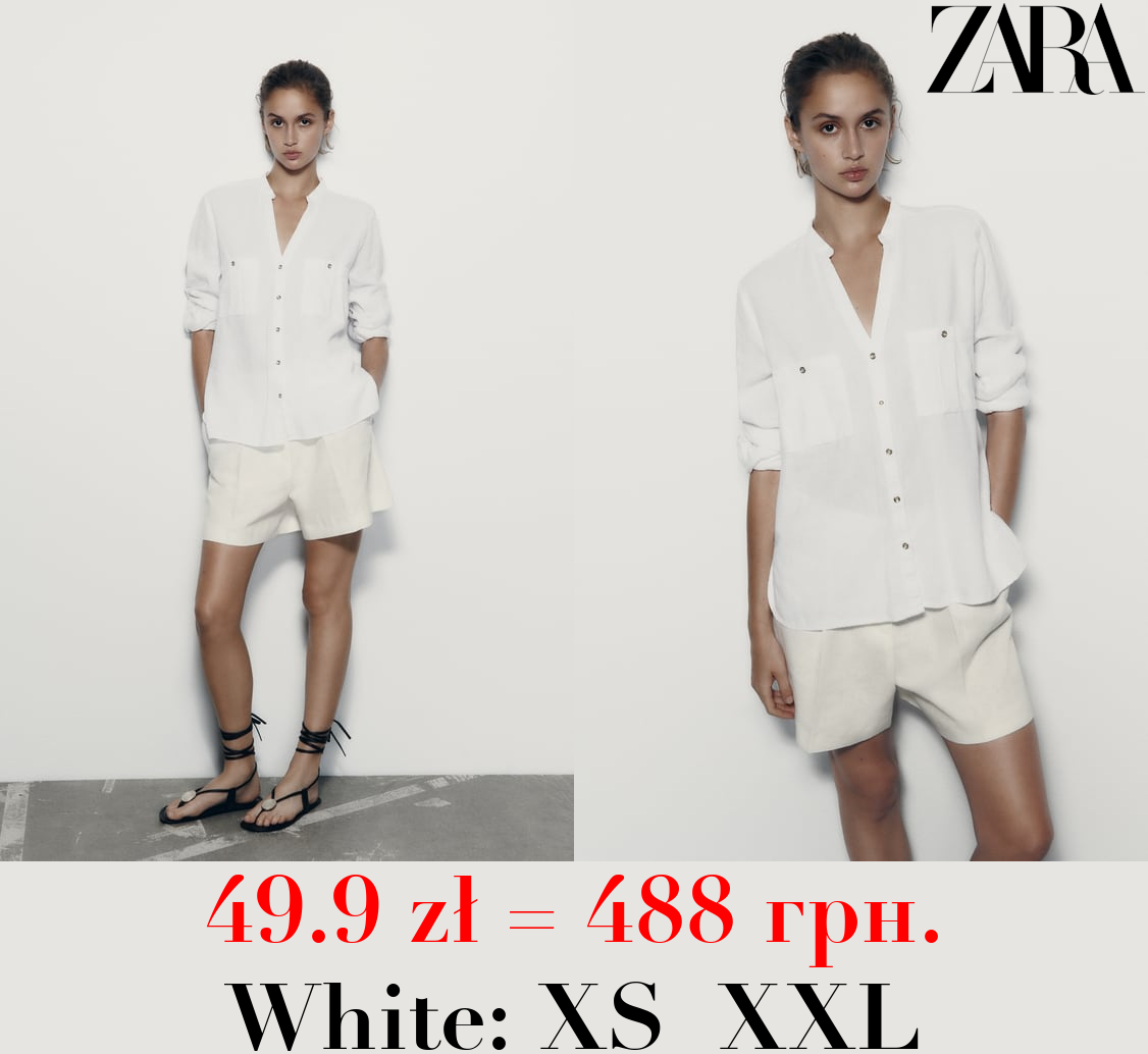 ROLL-UP SLEEVE LINEN BLEND SHIRT