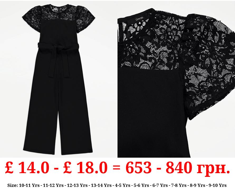 Black Lace Belted Jumpsuit