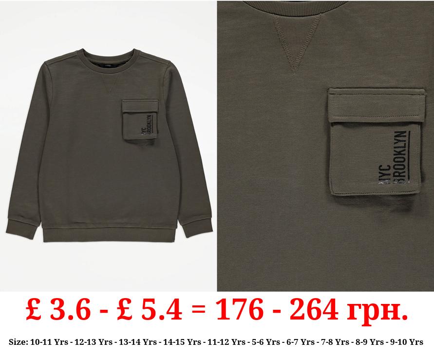 Khaki Washed Brooklyn Pocket Long Sleeve Top