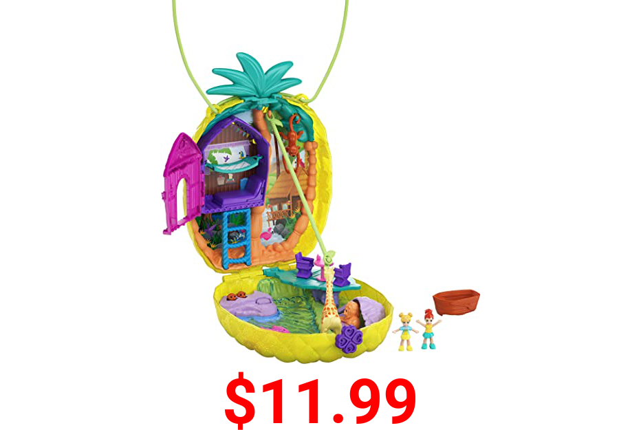 Polly Pocket Tropicool Pineapple Wearable Purse Compact with 8 Fun Features, Micro Polly and Lila Dolls, 2 Accessories and Sticker Sheet; for Ages 4 and Up