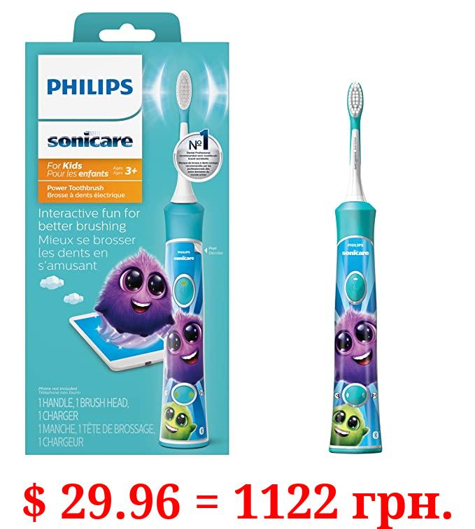 Philips Sonicare for Kids 3+ Bluetooth Connected Rechargeable Electric Power Toothbrush, Interactive for Better Brushing, Turquoise, HX6321/02