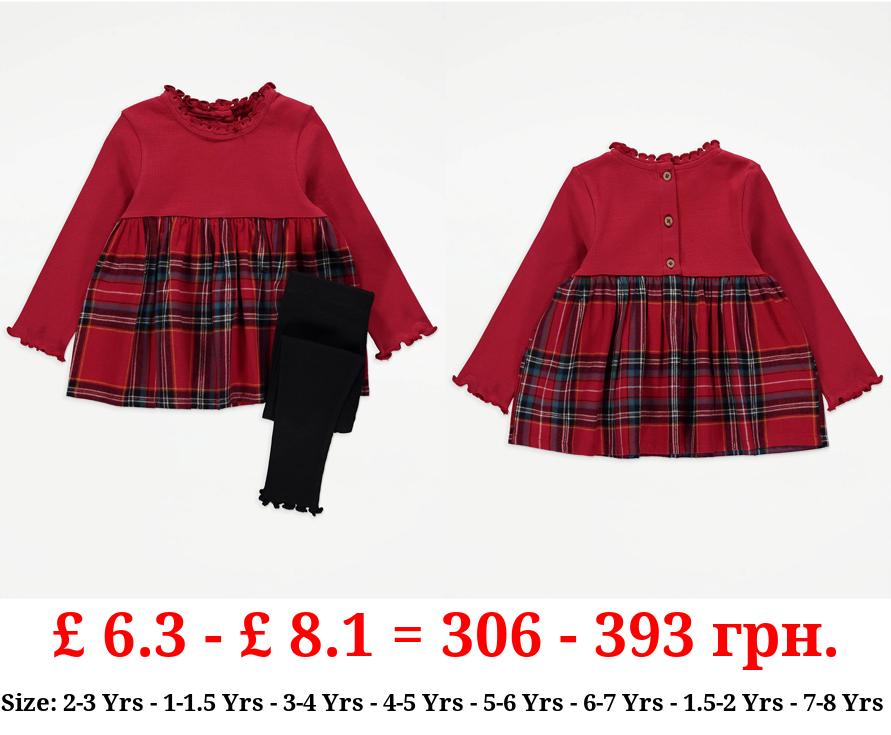 Red Checked Peplum Top and Leggings Outfit