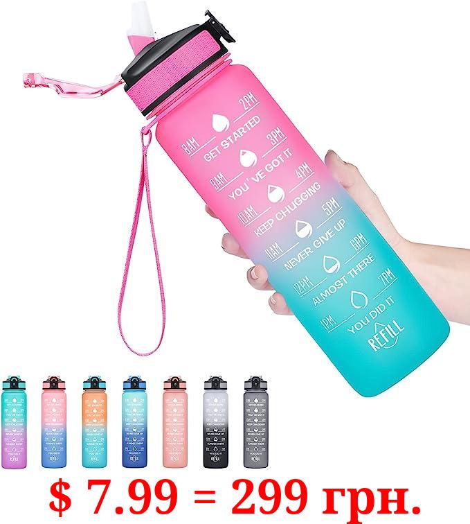 Hyeta 32 oz Water Bottles with Times to Drink and Straw, Motivational Water Bottle with Time Marker, Leakproof & BPA Free, Drinking Sports Water Bottle for Fitness, Gym & Outdoor