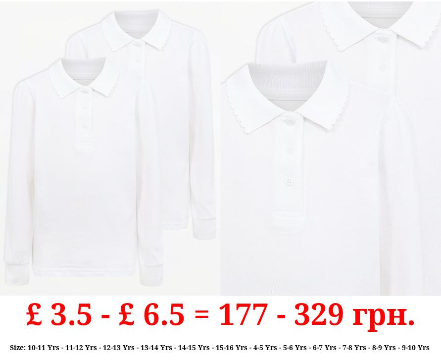 Girls Scallop Long Sleeve School Polo 2 Pack