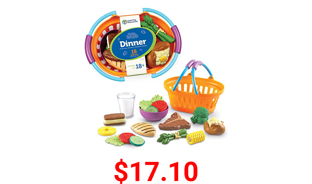 Learning Resources New Sprouts Dinner Foods Basket, Pretend Play Food For Toddlers, Dinner Food Toys for Kids, 18 Pieces, Ages 18 mos+