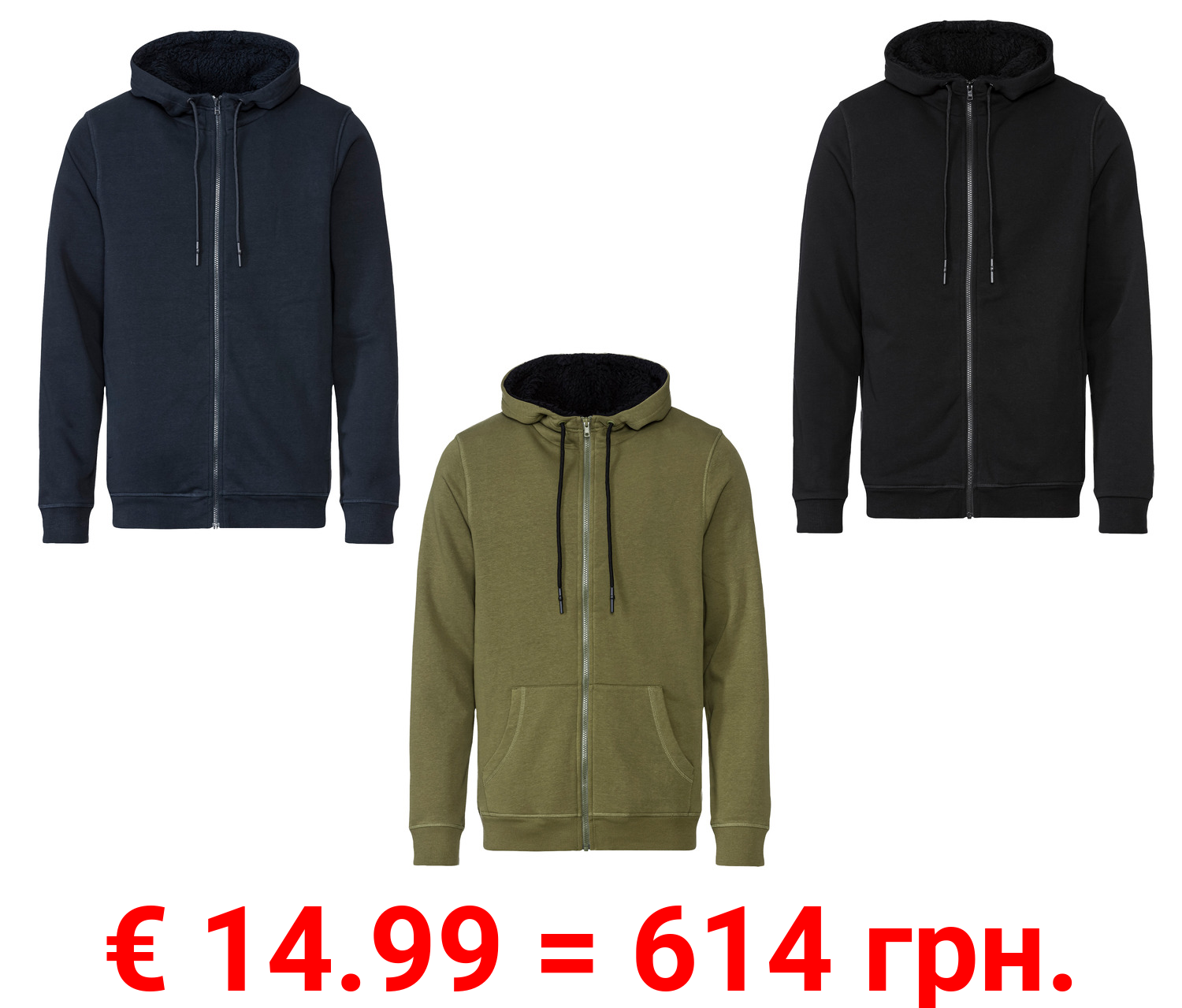 LIVERGY® Herren Gefütterte Sweatjacke mit Bündchen