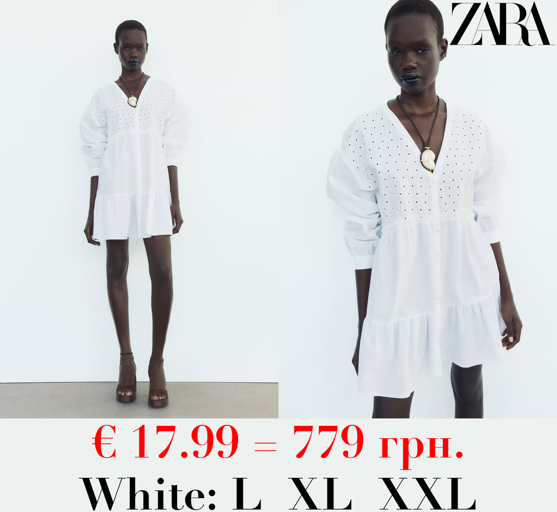 SHORT POPLIN DRESS WITH CUTWORK EMBROIDERY