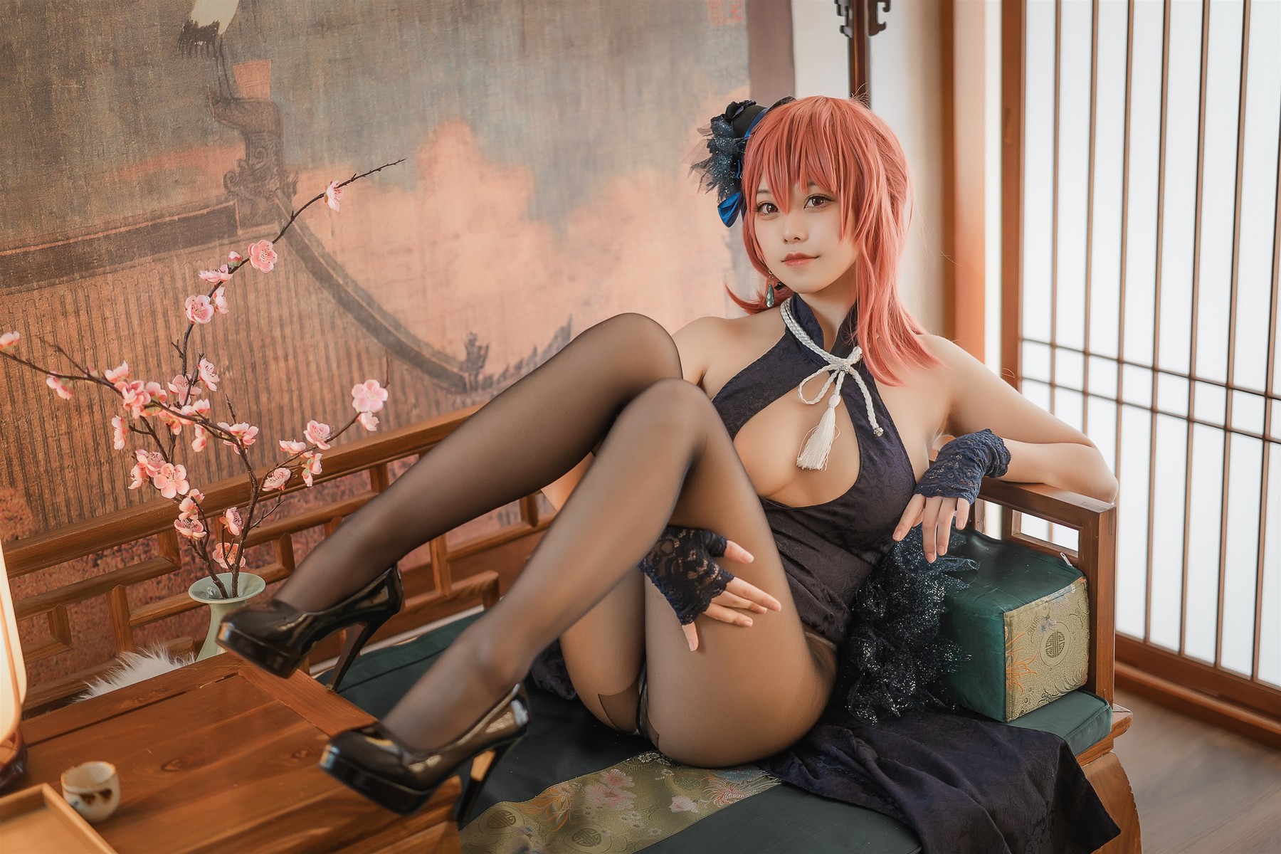 蜜汁猫裘 Cosplay 黑太子旗袍 27