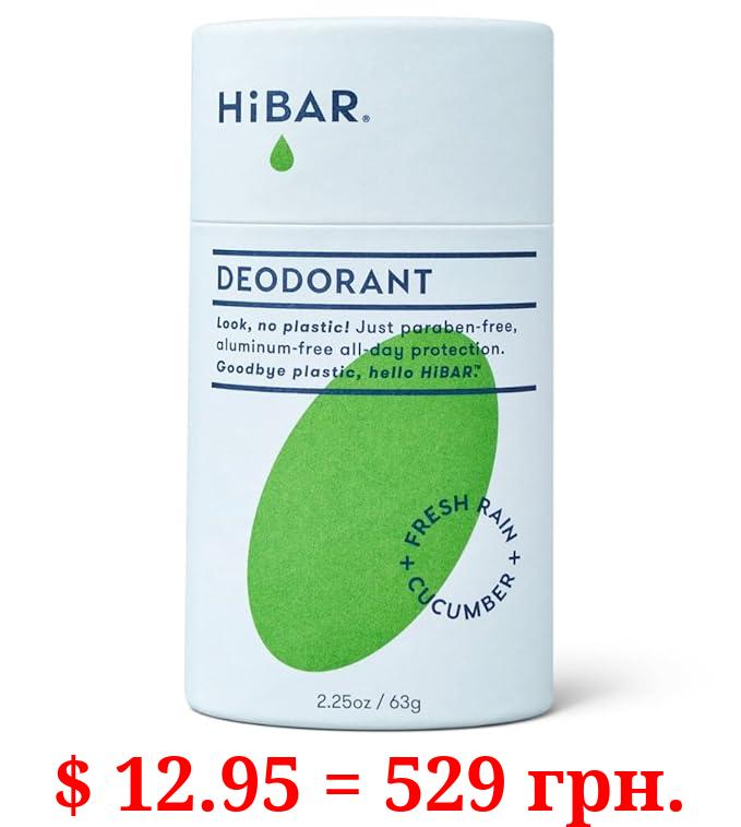 HiBAR Plastic Free Deodorant | Fresh Rain & Cucumber - Aluminum Free Deodorant with Baking Soda, All Day Protection, Effective Odor Control, All Natural Ingredients