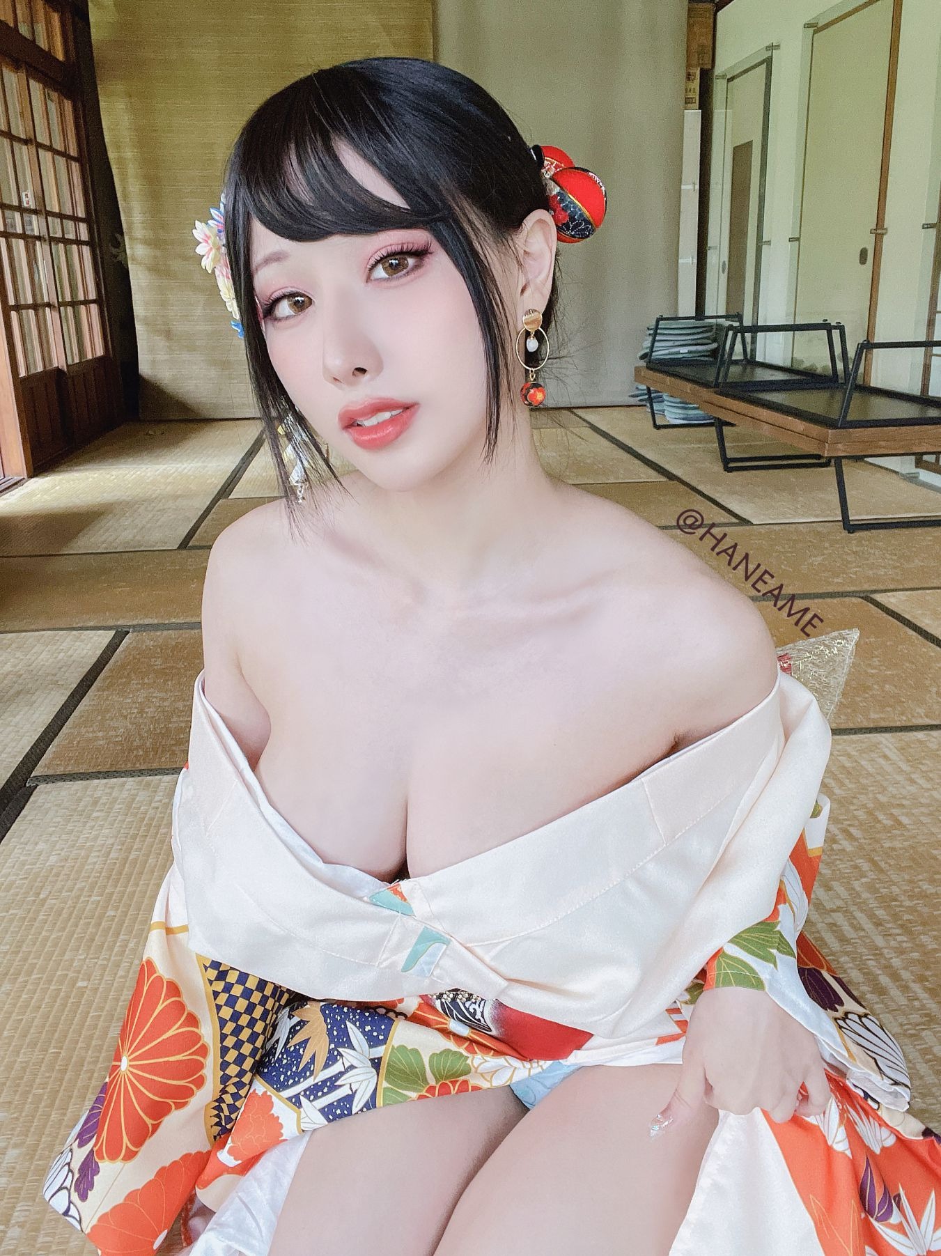 HaneAme 雨波 — Flower Print Kimono Girl 3