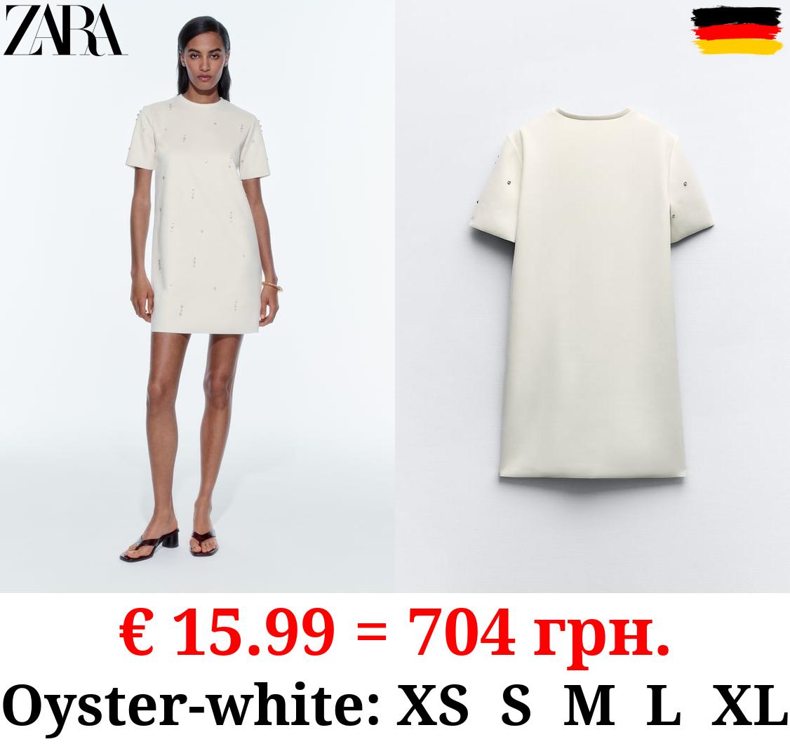 FAUX SUEDE DRESS WITH RHINESTONES