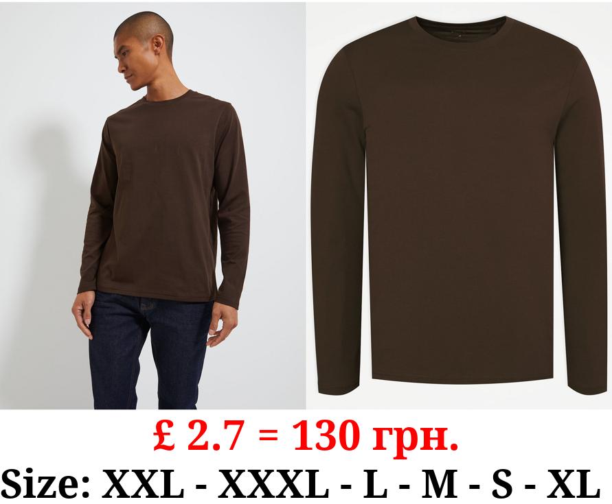 Brown Plain Long Sleeve Top